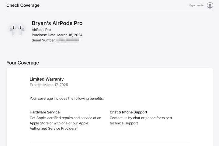 لقطة شاشة تعرض صفحة تغطية Apple لسماعات AirPods.