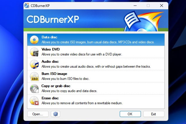 قائمة البدء لـ CDBurnerXP