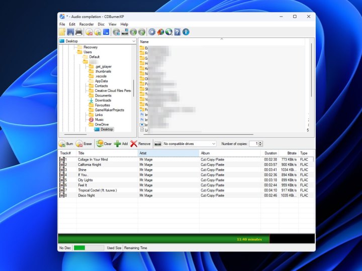 إضافة الموسيقى إلى قرص صوتي مضغوط في CDBurnerXP.