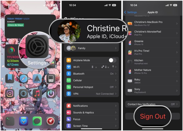 افتح الإعدادات، وحدد Apple ID، ثم قم بالتمرير لأسفل ثم قم بتسجيل الخروج.