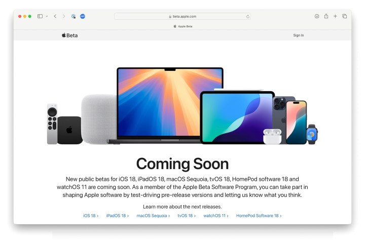 أجهزة Apple المختلفة مع مقدمة لبرنامج Apple Beta Software.