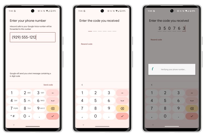 خطوات ربط رقم هاتف في تطبيق Google Voice لنظام Android.