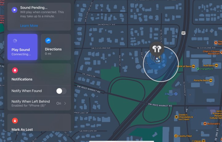 تشغيل الصوت في تطبيق Find My.