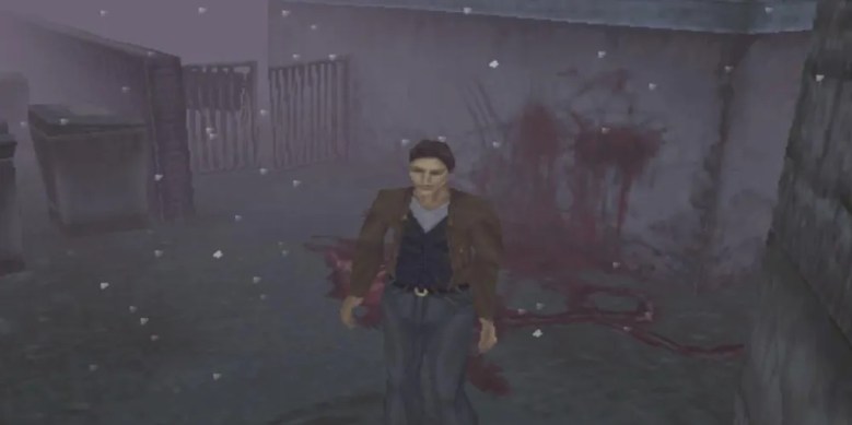 Harry in the alleyway in Silent Hill.