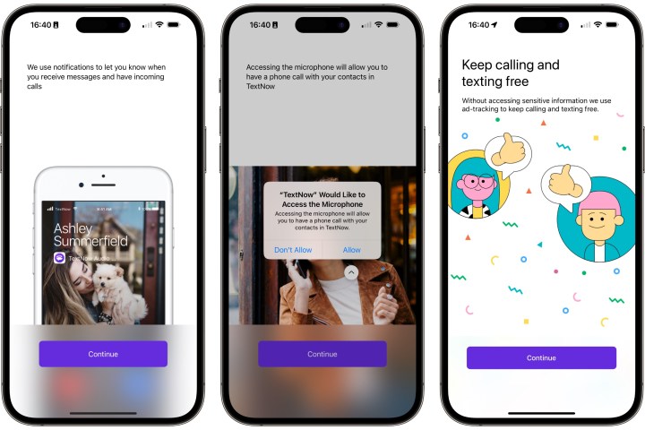 يطالب إذن TextNow على iPhone.