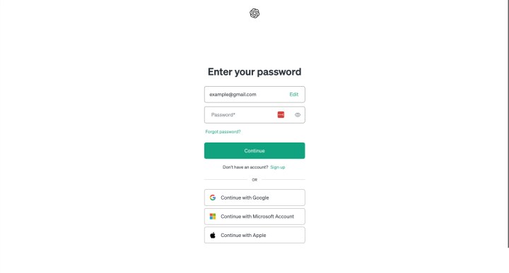 تعرض شاشة تسجيل الدخول إلى ChatGPT رابط نسيت كلمة المرور
