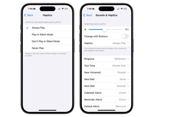 لقطات شاشة توضح إنشاء اللمس (الاهتزازات) على iPhone.