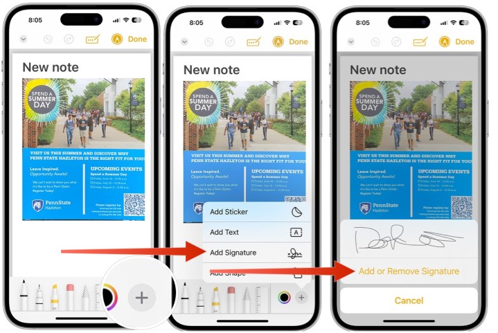 لقطة شاشة توضح كيفية التوقيع على مستند ممسوح ضوئيًا عبر تطبيق الملفات على iPhone.