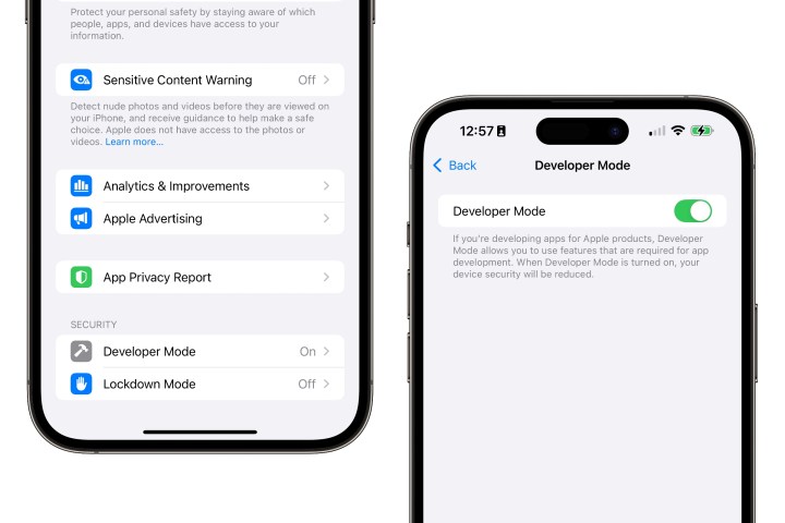 تمكين وضع المطور على iPhone.