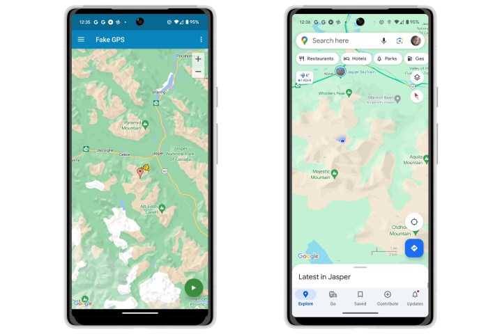 تطبيقات GPS وGoogle Maps المزيفة تُظهر موقعًا مزيفًا في جبال جاسبر، ألبرتا في كندا.