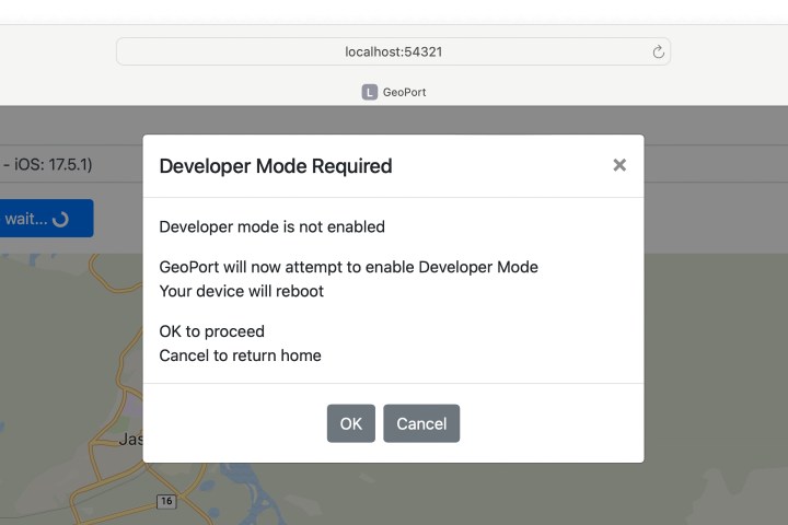تحذير عدم تمكين وضع مطور GeoPort.