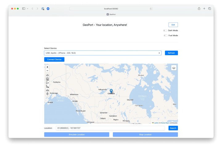 يتم تشغيل GeoPort في Safari على نظام التشغيل Mac عند بدء التشغيل الأولي.