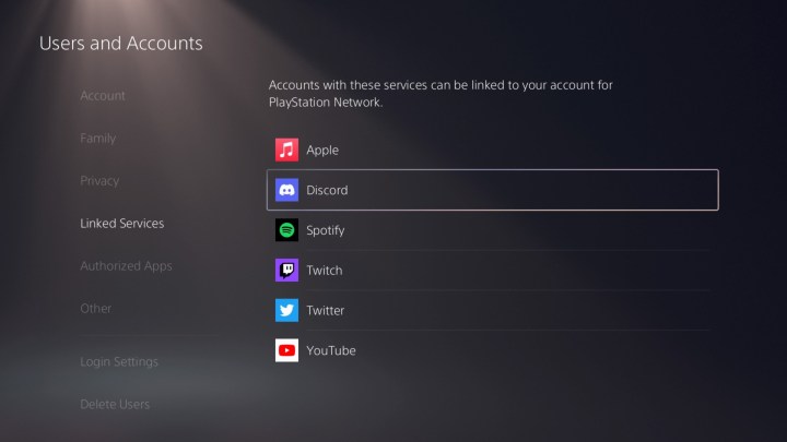 شاشة رابط تطبيق Discord على PS5.