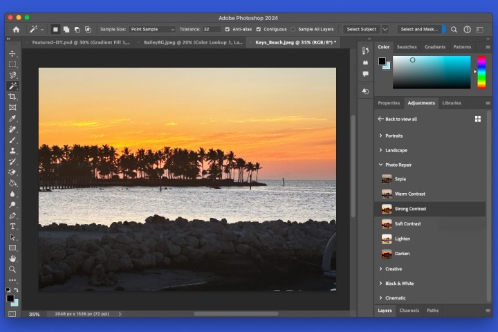 إعداد تباين قوي في الفوتوشوب.