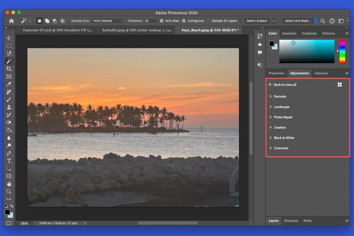 جميع إعدادات التعديل في الفوتوشوب.