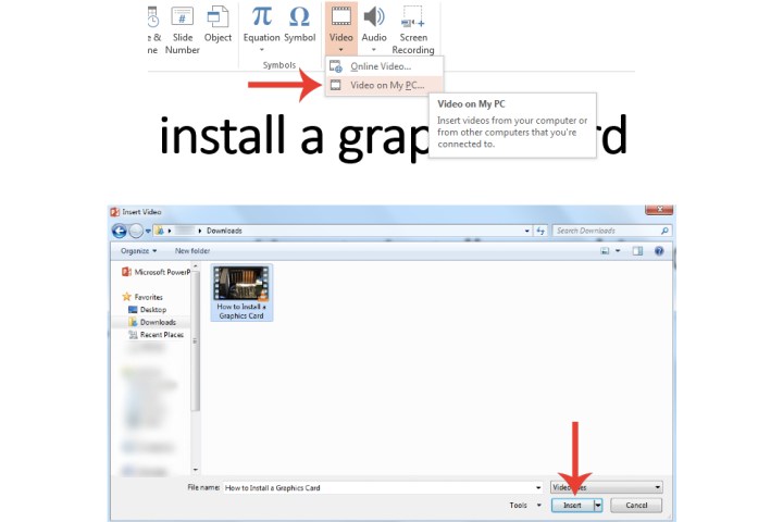 زر الفيديو على جهاز الكمبيوتر الخاص بي في Microsoft PowerPoint.