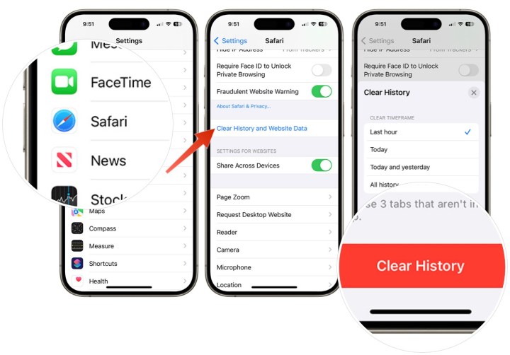 مسح ذاكرة التخزين المؤقتة لمتصفح Safari على iPhone.