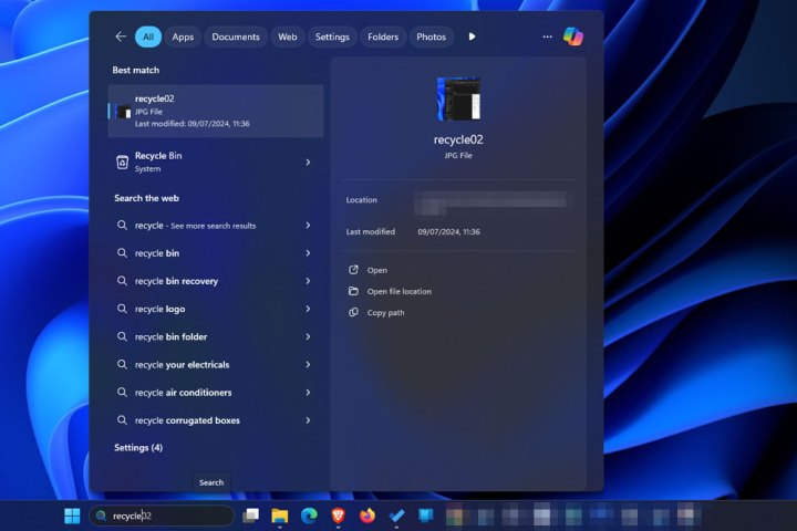 العثور على سلة المهملات في Windows 11.