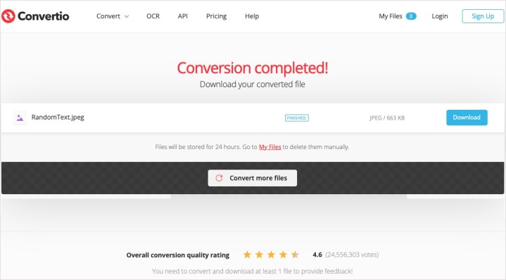 قم بالتنزيل على صفحة Convertio Doc إلى JPEG.