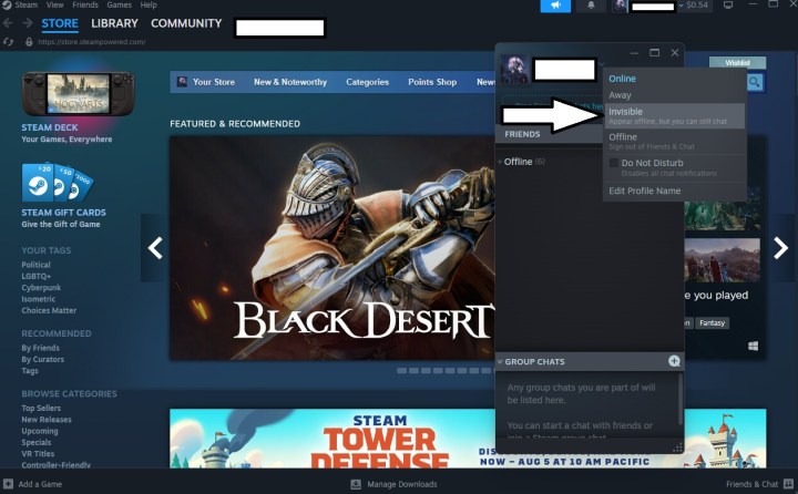 قائمة أصدقاء Steam.