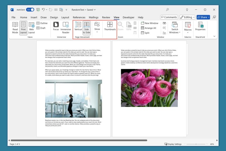 خيارات الصفحة في علامة التبويب
