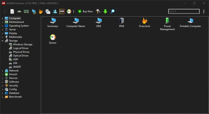 لقطة شاشة لبرنامج AIDA64 Extreme.