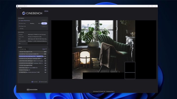 يقوم Cinebench 2024 بتشغيل اختبار متعدد الخيوط.