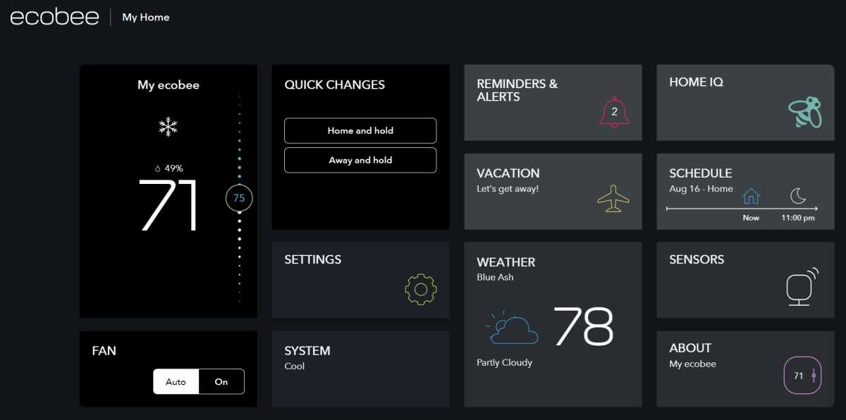 لوحة تحكم الويب Ecobee