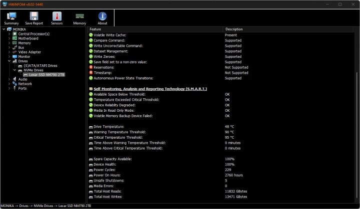 لقطة شاشة لبرنامج HWiNFO.