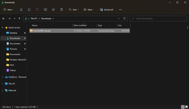 MemTest86 في مجلد التنزيل الخاص بنظام Windows.