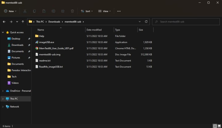 محتويات ملف MemTest86 .zip.