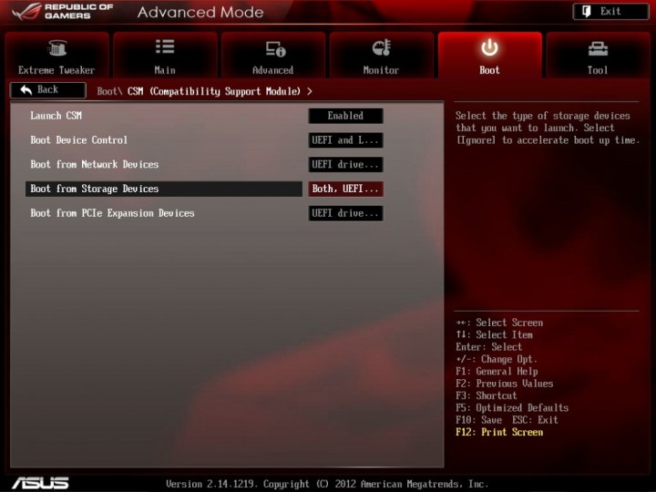 خيارات تمهيد ASUS ROG.