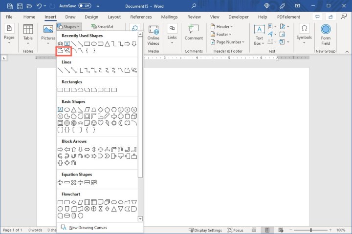 خيارات الشكل الحر في المربع المنسدل