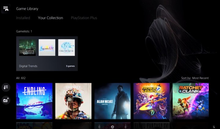 قائمة ألعاب تسمى الاتجاهات الرقمية على PS5.