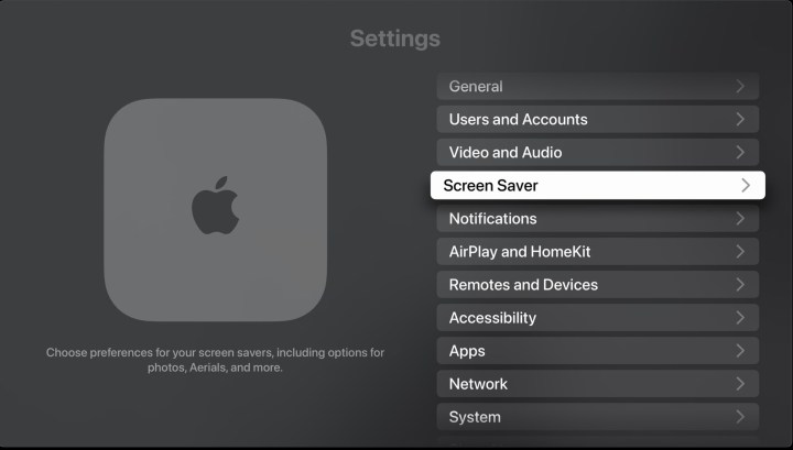 خيار شاشة التوقف لجهاز Apple TV.