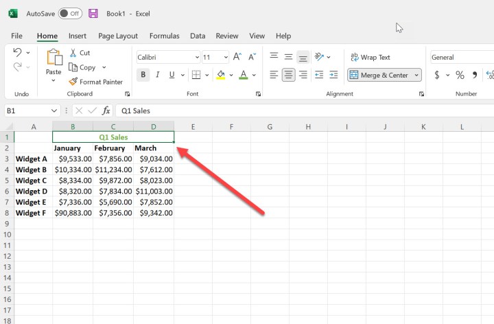 دمج الخلايا عبر الصفوف في Microsoft Excel.