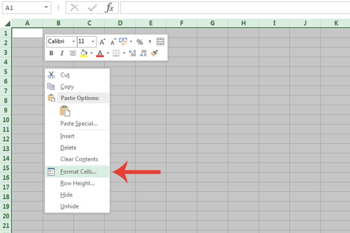 زر تنسيق الخلايا في Microsoft Excel.