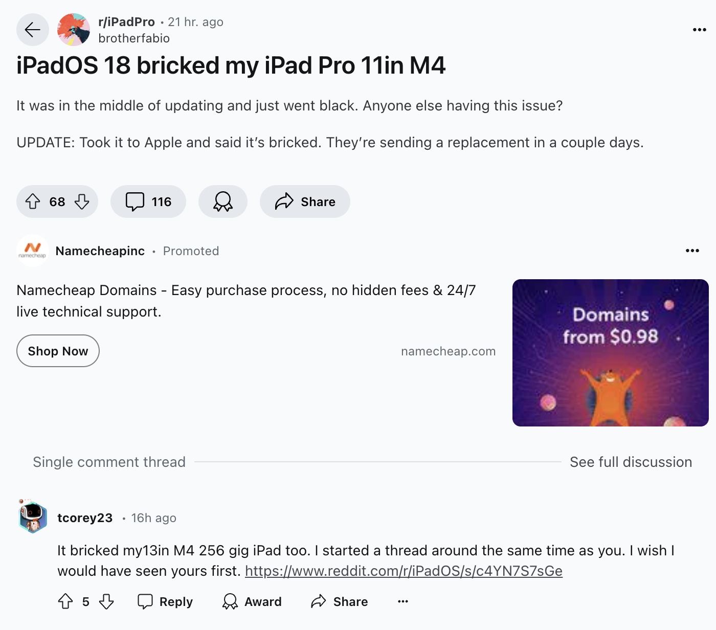 أول تقرير للمستخدم حول توقف جهاز iPad Pro M4 عن العمل بعد تحديث iPadOS 18.