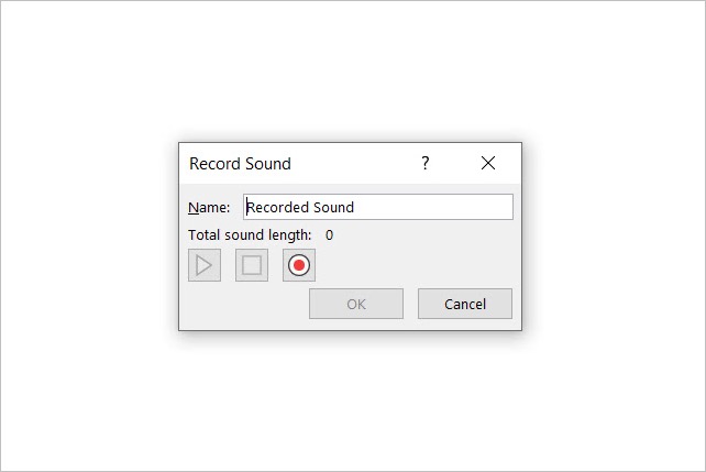 مربع حوار التسجيل الصوتي في PowerPoint.