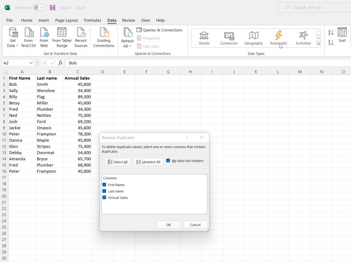 إزالة الخيارات المكررة في Microsoft Excel.