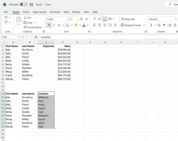 تحديد جزء من العمود لإضافته في Microsoft Excel.