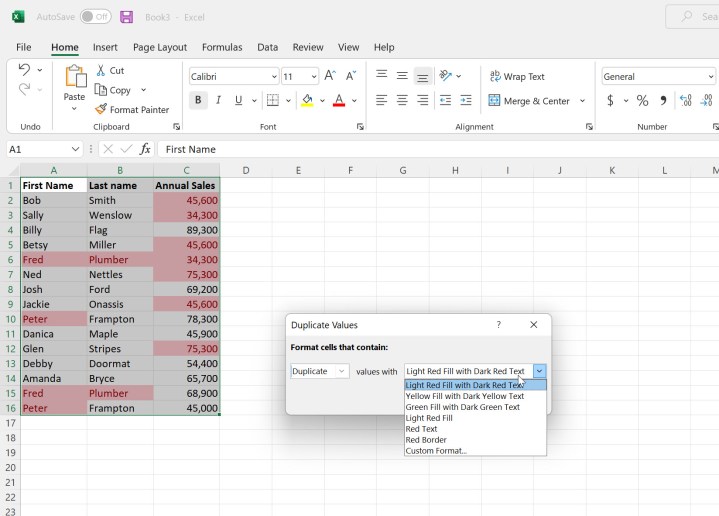 إعداد خيارات التنسيق الشرطي في Microsoft Excel.