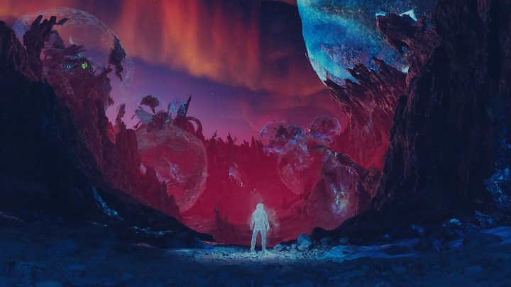 رائد فضاء على كوكب وردي خشن.