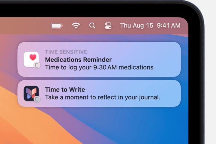 معاينات إشعارات iOS في نظام التشغيل macOS Sequoia.