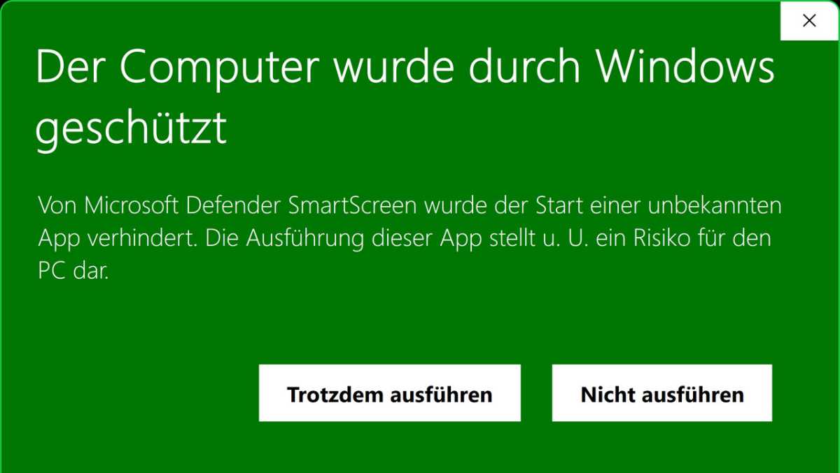 مع هذا الدمج الذي يحمل اسم Windows، فإن البرامج التي ستبدأ في تشغيلها، لا تتوفر في Datanbank verzeichnet.