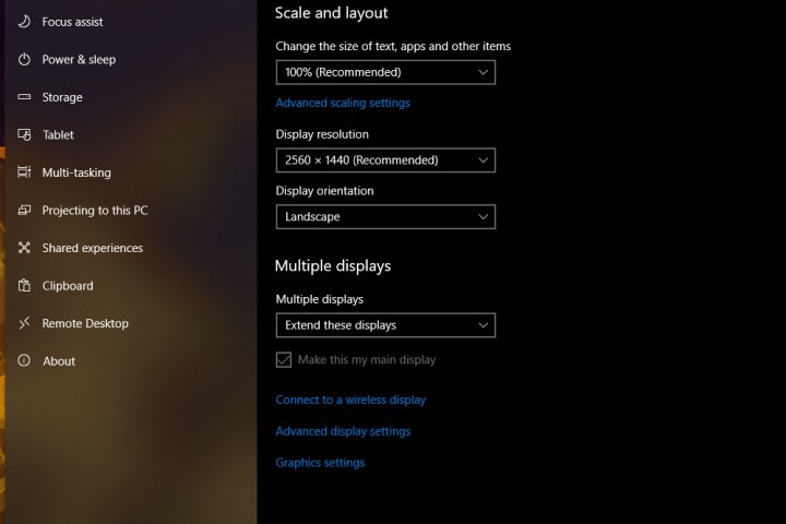 اختيار خيارات عرض متعددة على نظام التشغيل Windows 10.