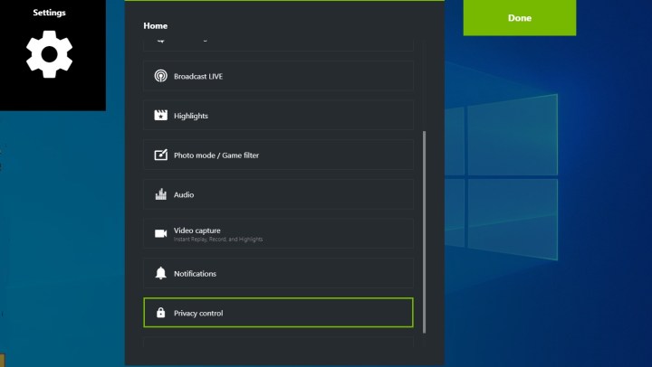قائمة إعدادات Nvidia Shadowplay.
