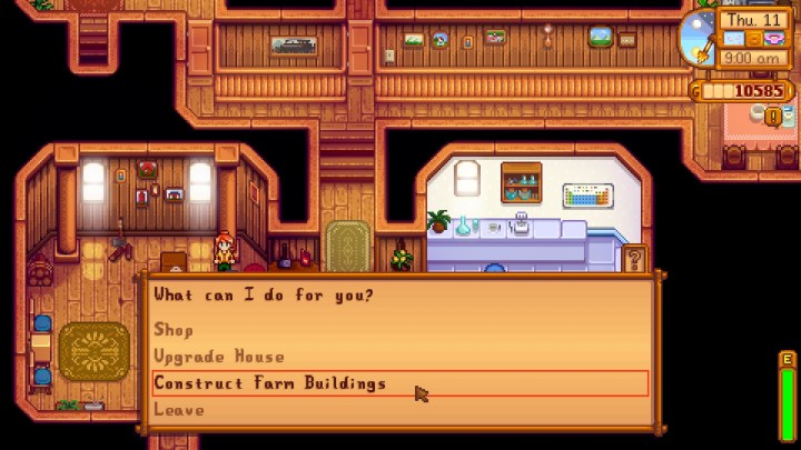 خيار Stardew Valley Construct Farm Buildings موجود في متجر Robin.