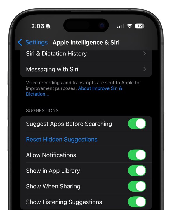 إيقاف تشغيل اقتراحات Siri في iOS 18