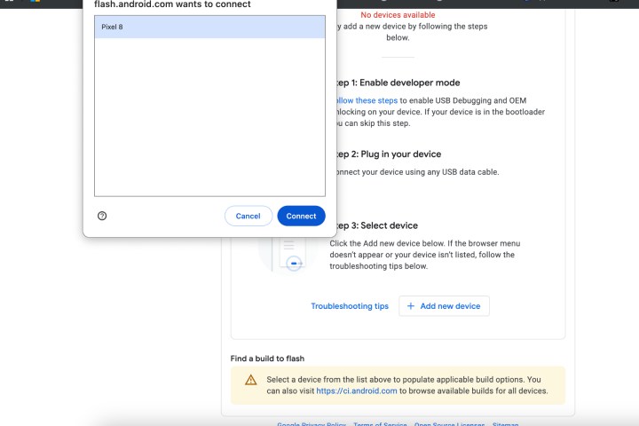 استخدام Android Flash Tool لتثبيت Android 16 على Google Pixel 8 الخطوة 2.